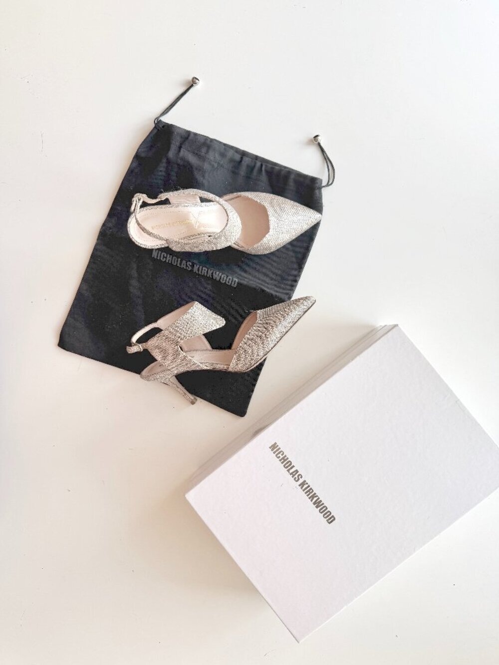 NWD NICHOLAS KIRKWOOD Leda Silver Metallic Mesh Leather Cut-Out Pumps, Size 36.5
